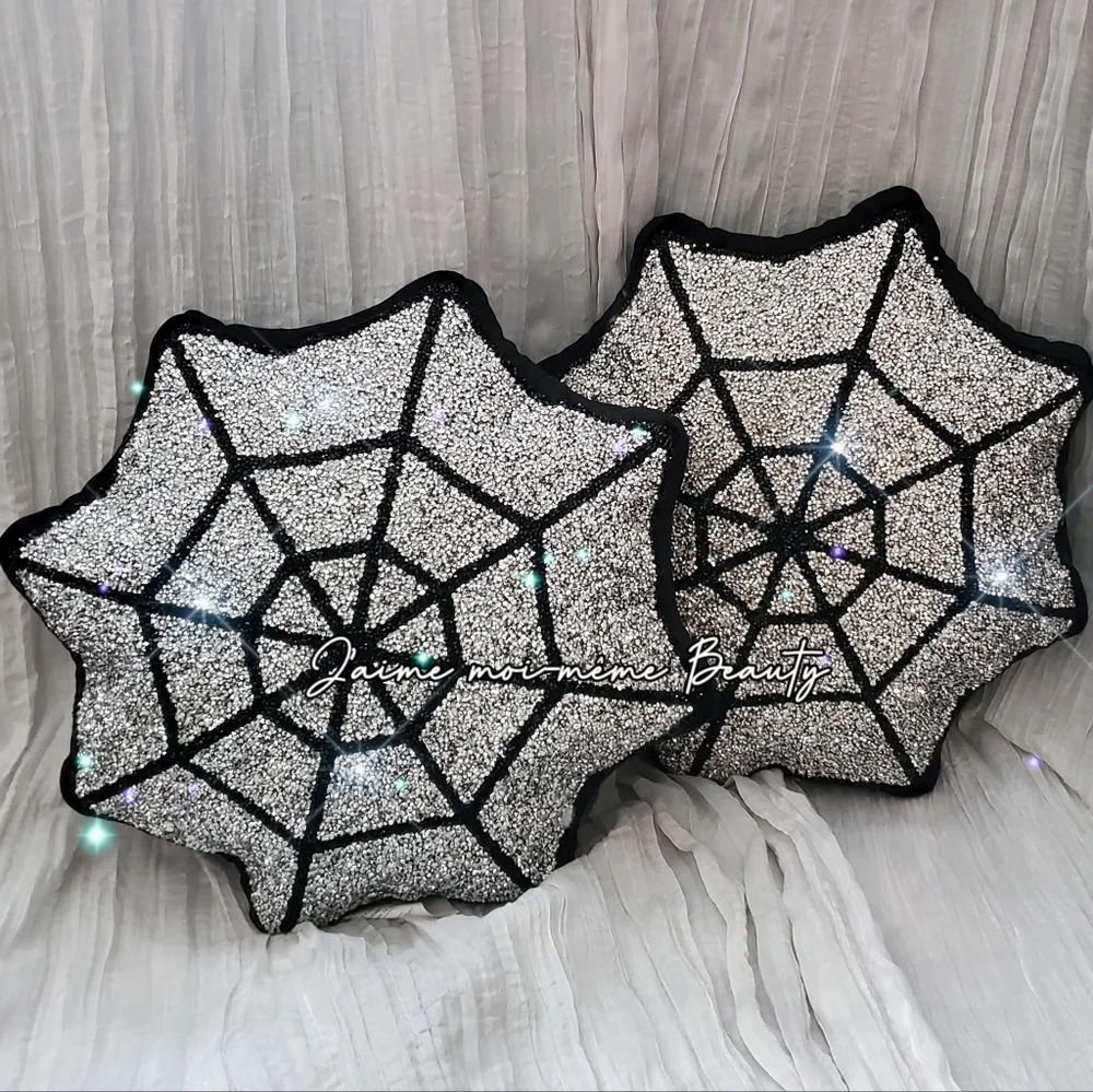 Shimmering Rhinestone Encrusted Spiderweb Pillows By Sparkles Home